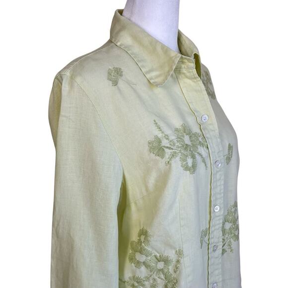 Madison Studio Vtg Y2K Linen Pastel Green Floral Embroidered Button Down Shirt 8 - Picture 4 of 16
